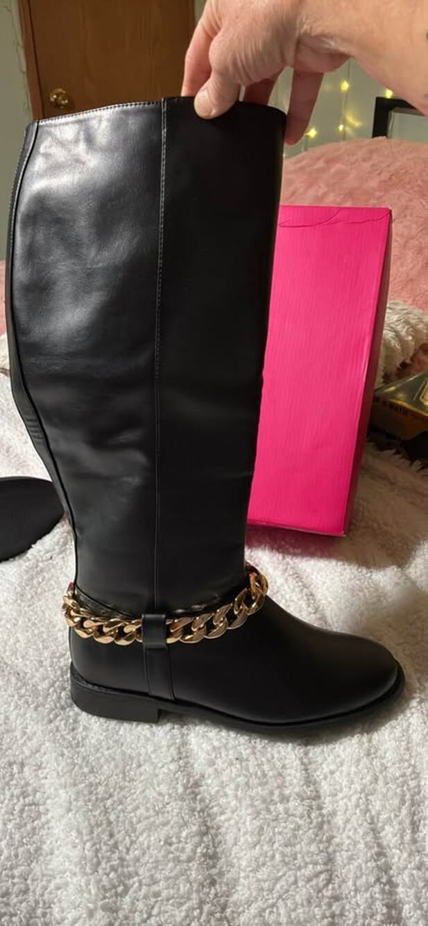 Shoedazzle Black Knee-High Boots Gold Chain Detail New in Box Womens Size 8